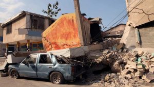 Earthquake, car buildings destroyed