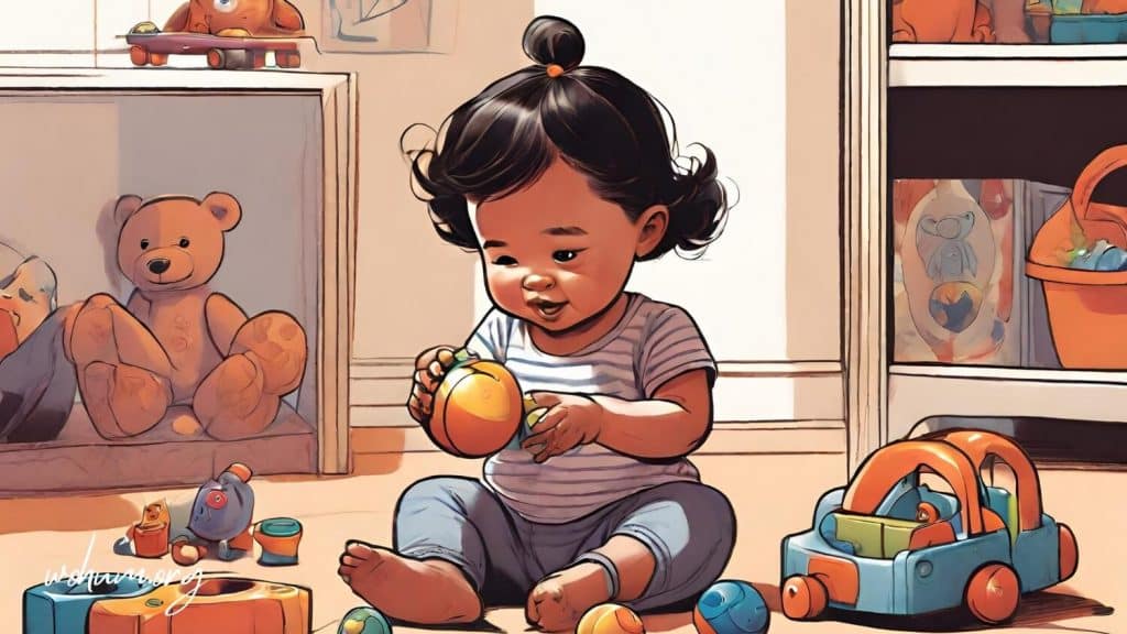 a digital art of a Child plays with her toys