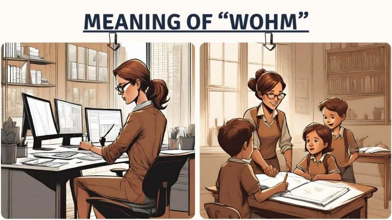 wohm meaning: a mom working at the office and nurturing children with world humanitarian movement