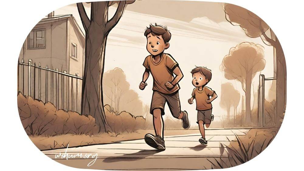 Digital art of a child exercising with his father outside