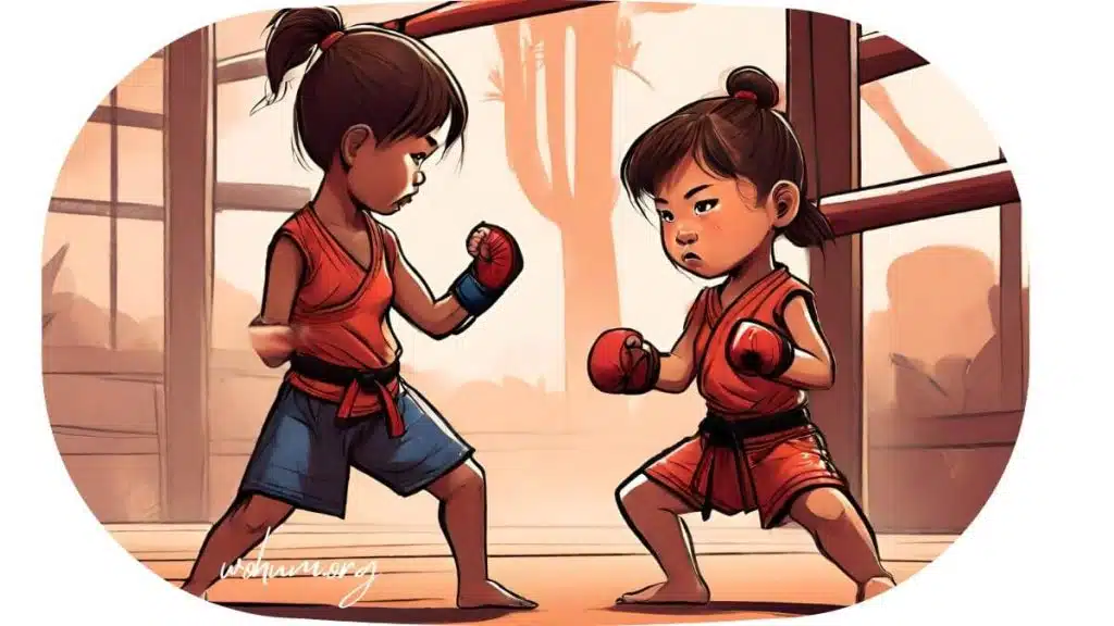 digital art of little girls learn martial arts, muay thai