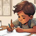 A digital art of a boy journaling, benefits of journaling.