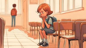 Digital art of a shy child at the school