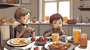 two children having breakfast before school