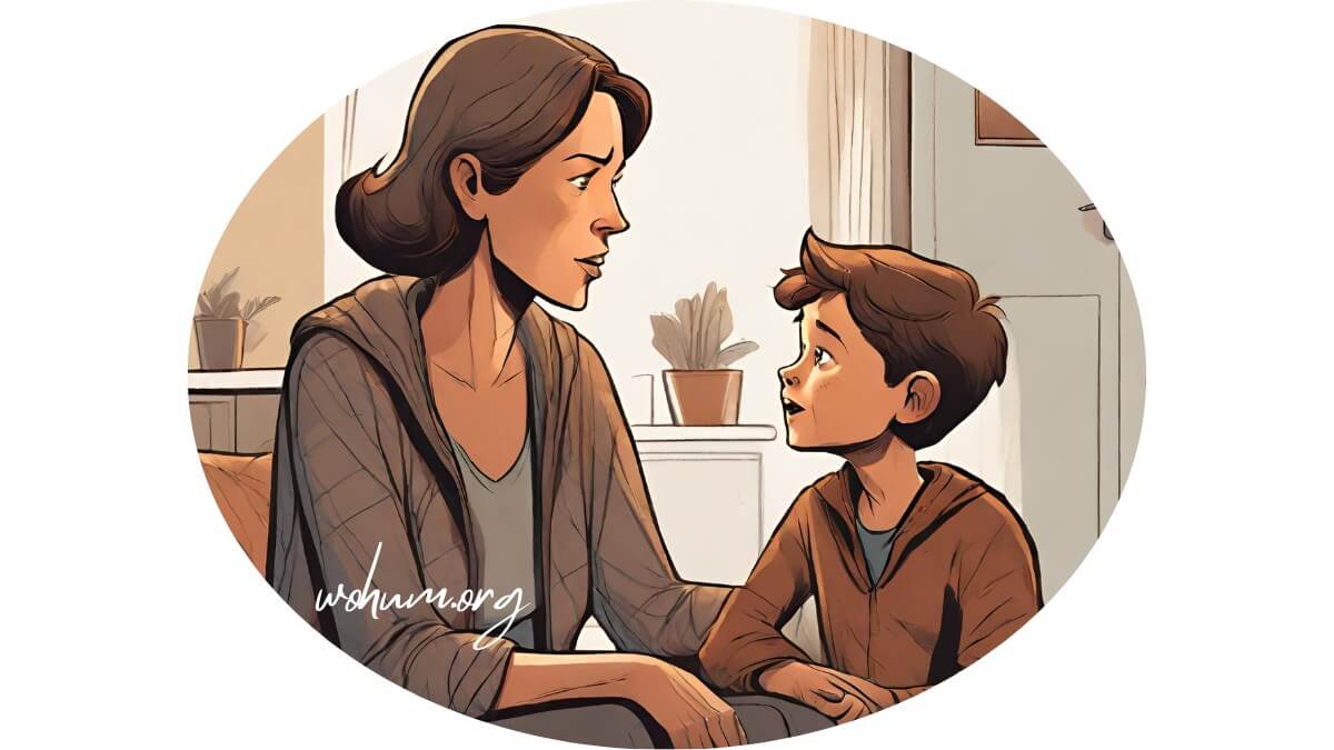 A digital art of a mother talking with her son with open communication