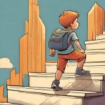 A digital art of a kid climbing the stairs