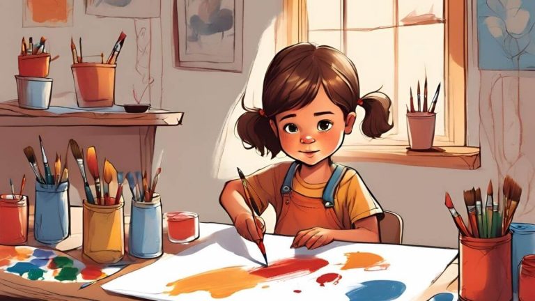 A digital art of a girl painting
