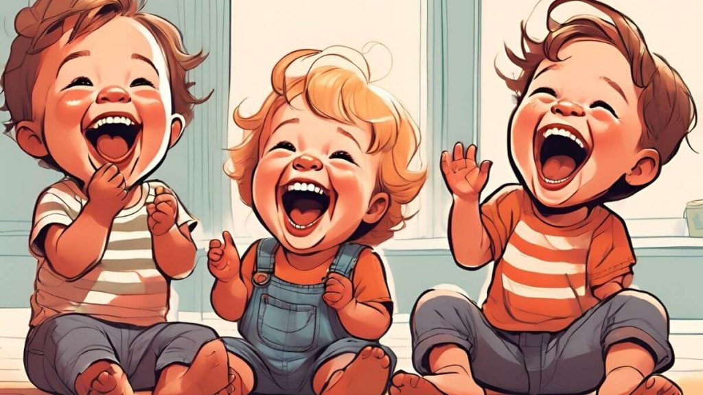 a digital art of toddlers laughing