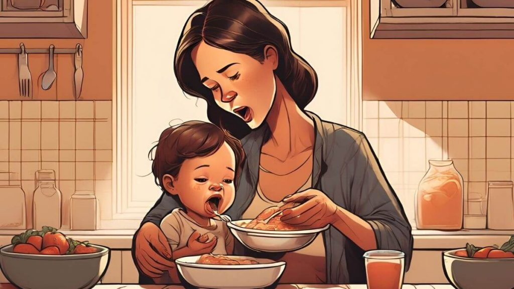 A digital art of a mother feeding her child