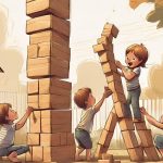 A digital art of children playing with blocks