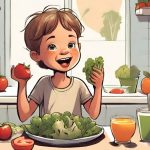 a digital art of a boy eating healthy food