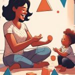 digital art of a mother and her daughter playing with shapes