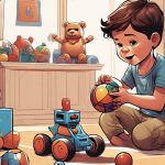 digital art of a kid playing with his toys