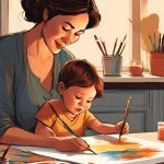 a digital art of a mother paint with her child