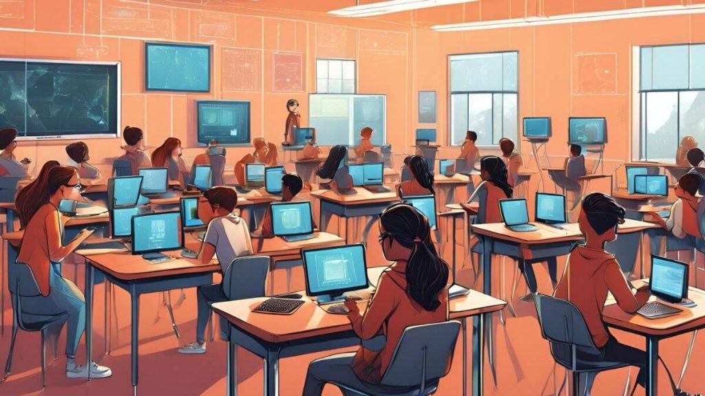 digital art of a classroom that uses AI