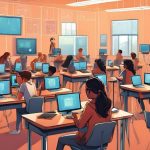 digital art of a classroom that uses AI
