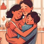 digital art of a mother hugging her children
